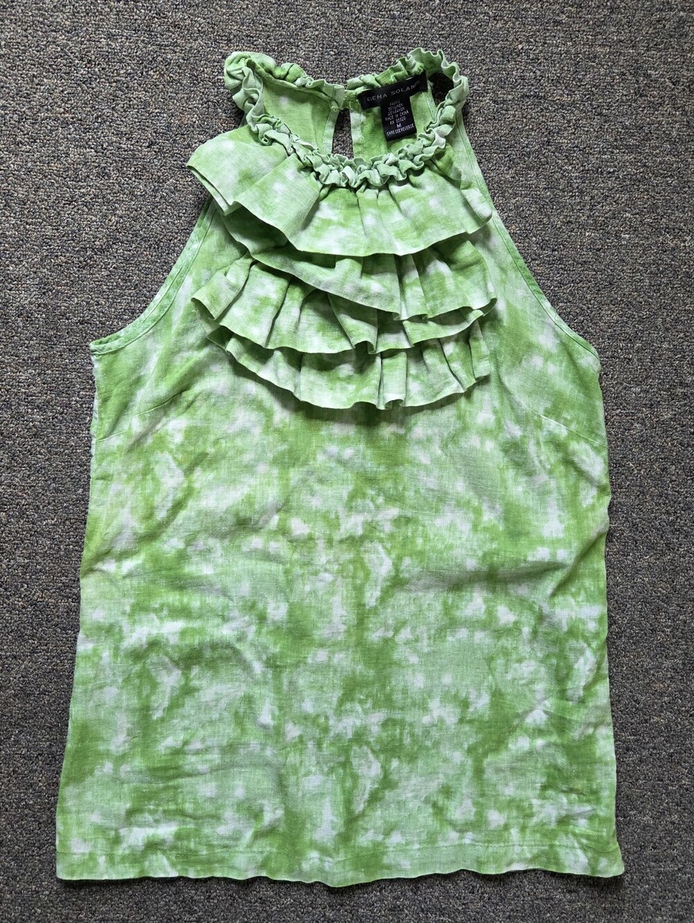 Linen Blend Ruffle Bib Halter Tank Top Medium Elena Solano